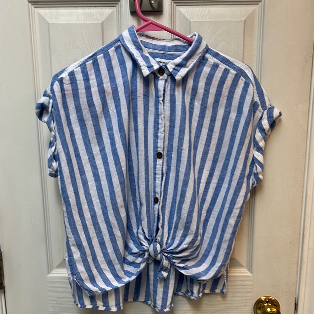 Sonoma Blue and White Button Down Shirt with Tie Front